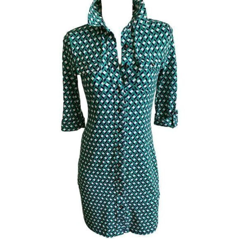Charter Club Shirt Dress -0-2/PP green print , nylon spandex